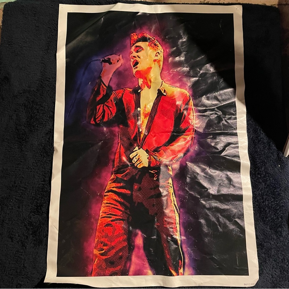 Vibrant Red and Black Morrissey Singer Vinyl Poster